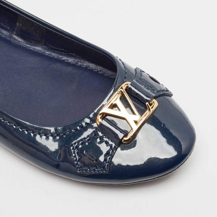 Pre Owned Louis Vuitton Blue Patent Leather Oxford Ballet Flats Size 38