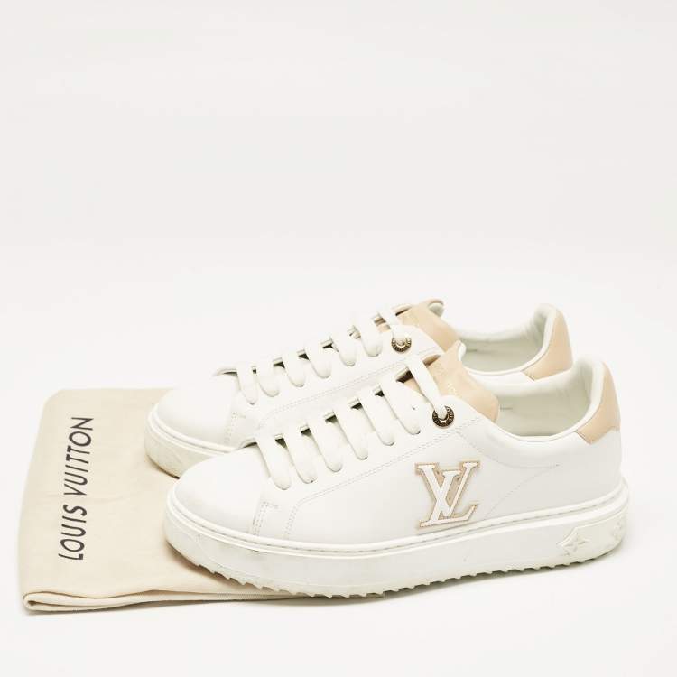 Pre Owned Louis Vuitton White/Beige Leather Time Out Sneakers Size 39