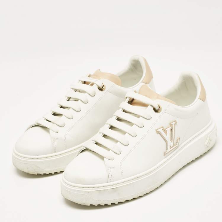 Pre Owned Louis Vuitton White/Beige Leather Time Out Sneakers Size 39