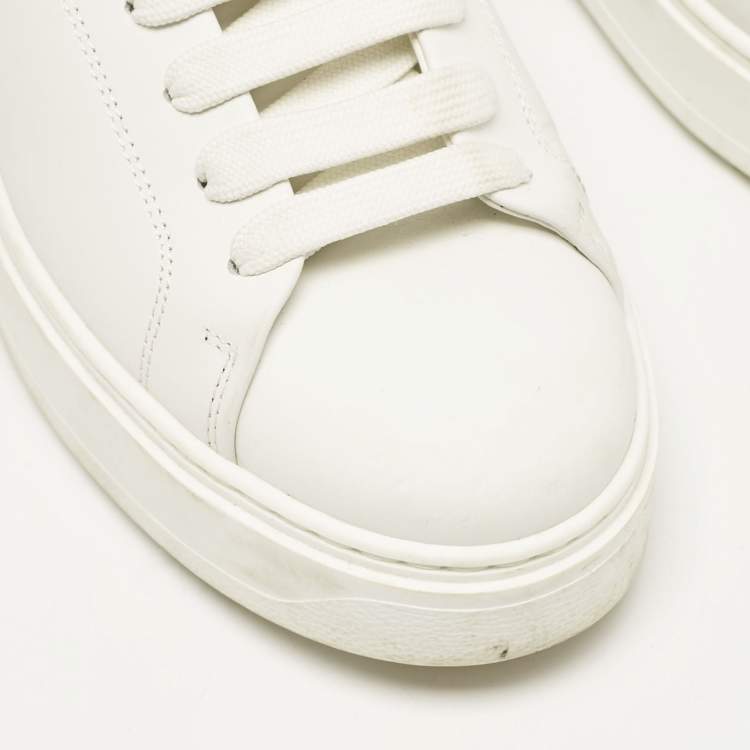 Pre Owned Louis Vuitton White/Beige Leather Time Out Sneakers Size 39
