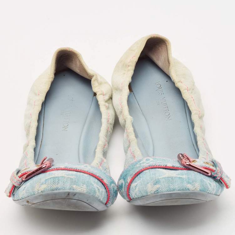 Pre Owned Louis Vuitton Two Tone Denim Buckle Scrunch Ballet Flats Size 41