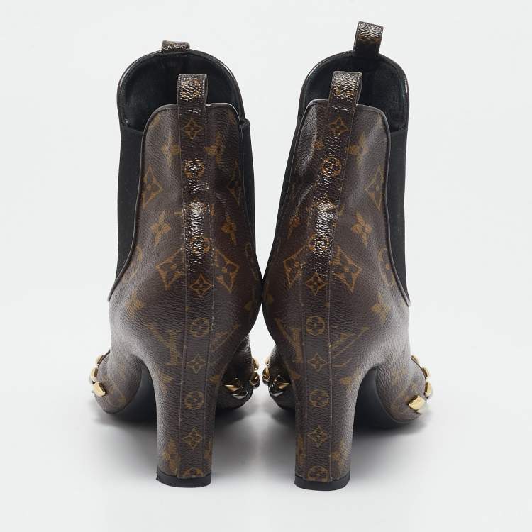 Pre Owned Louis Vuitton Brown Monogram Canvas Revival Ankle Boots Size 39