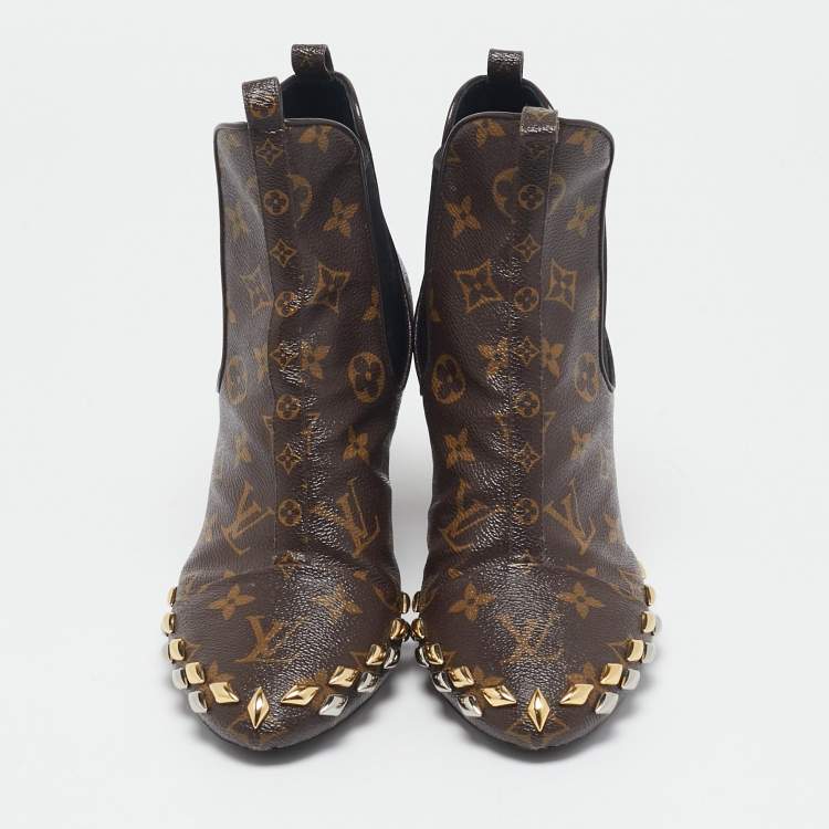 Pre Owned Louis Vuitton Brown Monogram Canvas Revival Ankle Boots Size 39
