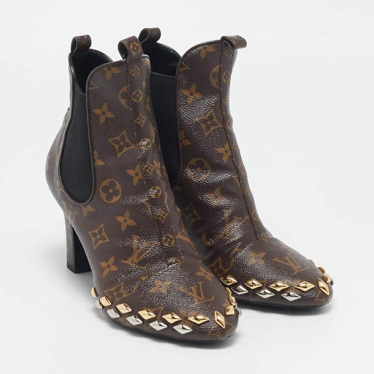 Pre Owned Louis Vuitton Brown Monogram Canvas Revival Ankle Boots Size 39