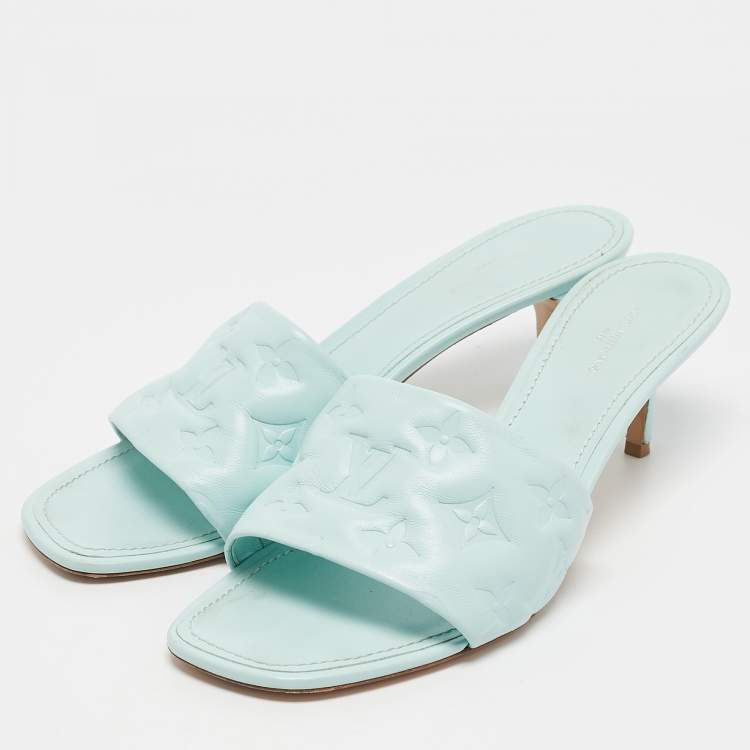 Pre Owned Louis Vuitton Blue Monogram Leather Revival Slide Sandals Size 40