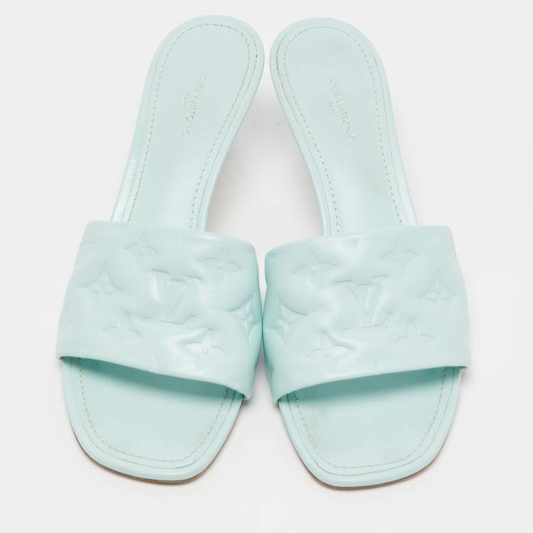 Pre Owned Louis Vuitton Blue Monogram Leather Revival Slide Sandals Size 40