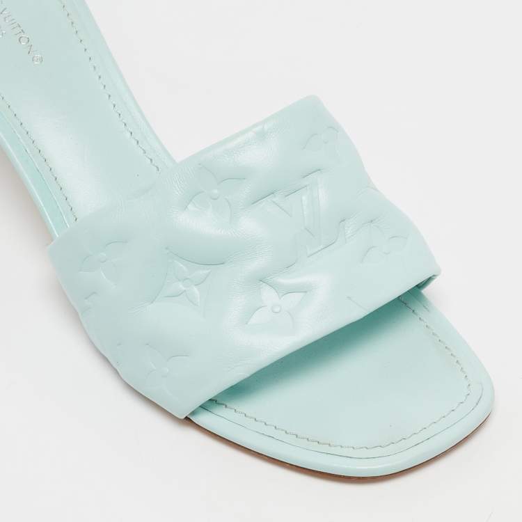 Pre Owned Louis Vuitton Blue Monogram Leather Revival Slide Sandals Size 40