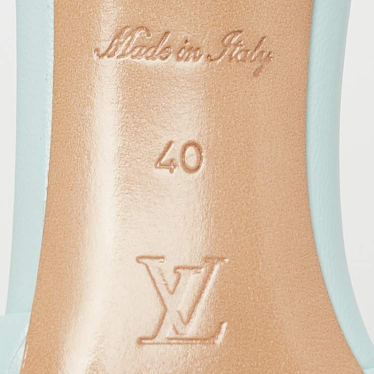 Pre Owned Louis Vuitton Blue Monogram Leather Revival Slide Sandals Size 40