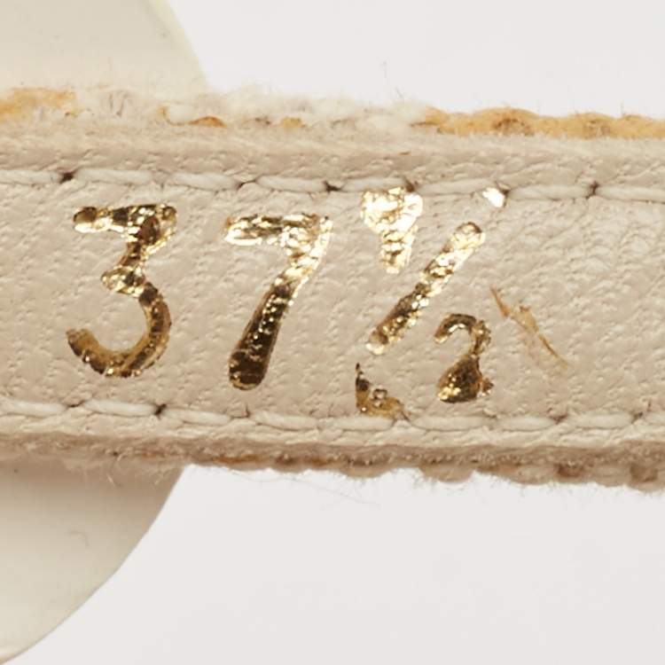 Pre Owned Louis Vuitton Cream Canvas Embellished Wedge Sandals Size 37.5