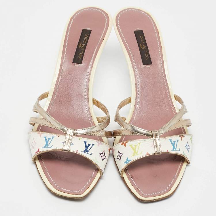Pre Owned Louis Vuitton Multicolor Monogram Canvas Strappy Slide Sandals Size 36.5