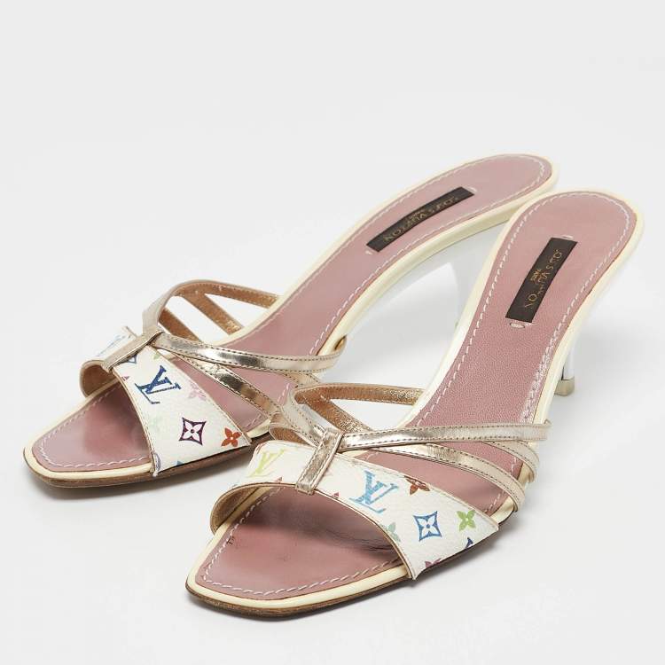 Pre Owned Louis Vuitton Multicolor Monogram Canvas Strappy Slide Sandals Size 36.5