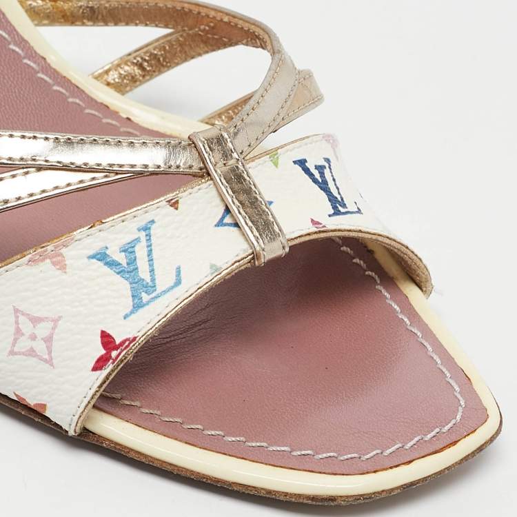 Pre Owned Louis Vuitton Multicolor Monogram Canvas Strappy Slide Sandals Size 36.5