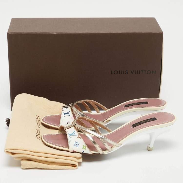 Pre Owned Louis Vuitton Multicolor Monogram Canvas Strappy Slide Sandals Size 36.5