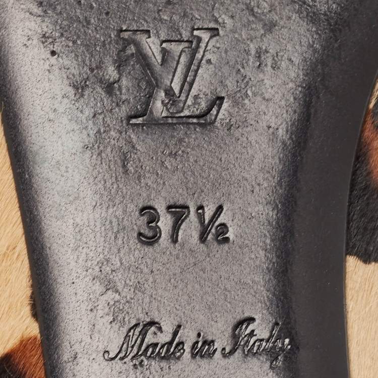 Pre Owned Louis Vuitton Black/Brown Calf Hair Embellished Smoking Slippers Size 37.5