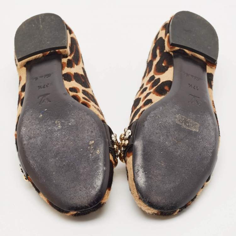 Pre Owned Louis Vuitton Black/Brown Calf Hair Embellished Smoking Slippers Size 37.5