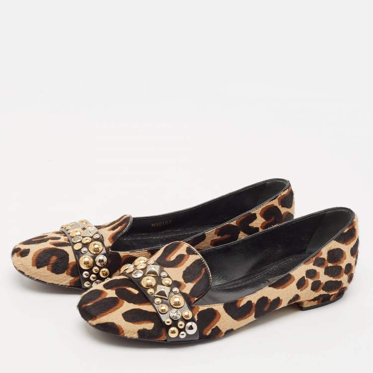 Pre Owned Louis Vuitton Black/Brown Calf Hair Embellished Smoking Slippers Size 37.5