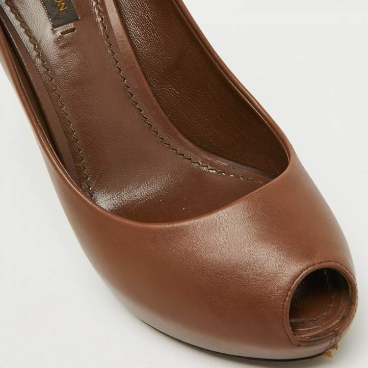 Pre Owned Louis Vuitton Brown Leather Oh Really! Platform Peep Toe Pumps Size 36.5