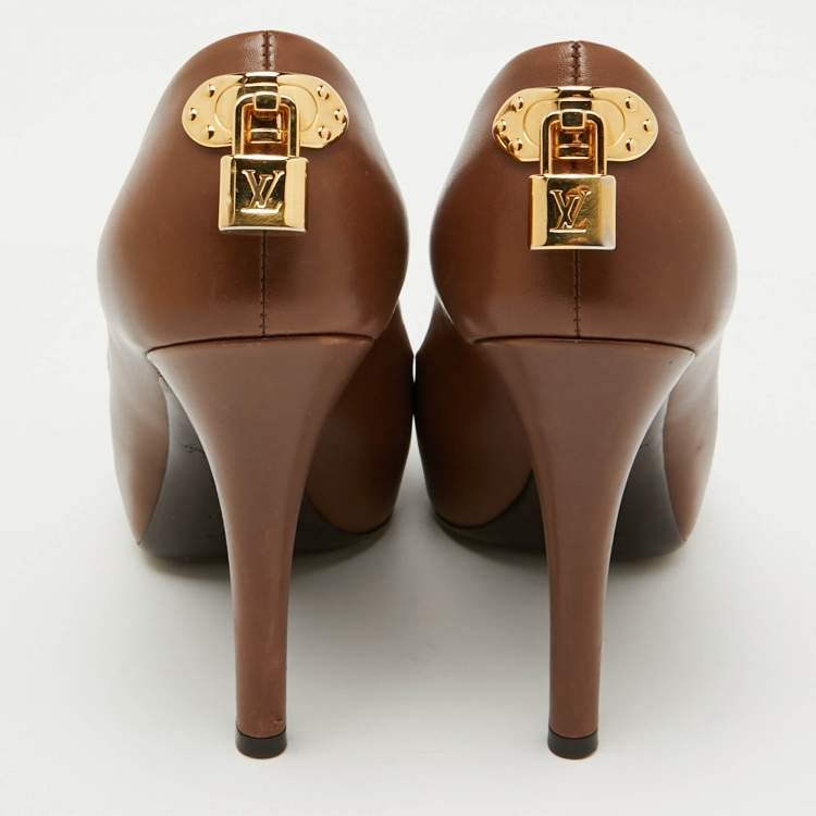 Pre Owned Louis Vuitton Brown Leather Oh Really! Platform Peep Toe Pumps Size 36.5