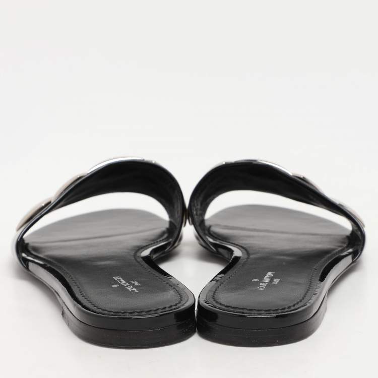 Pre Owned Louis Vuitton Black Patent Leather Studded Flats Size 38.5