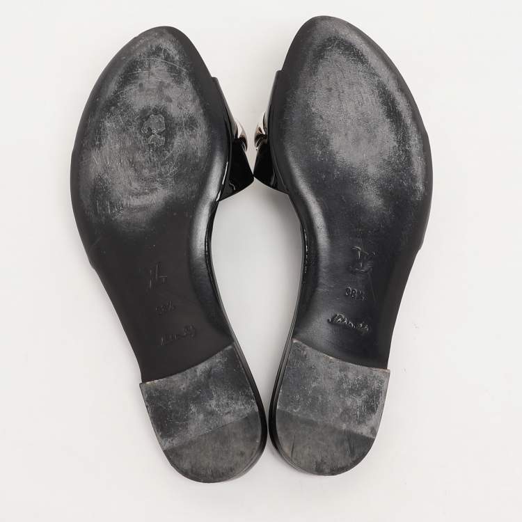 Pre Owned Louis Vuitton Black Patent Leather Studded Flats Size 38.5