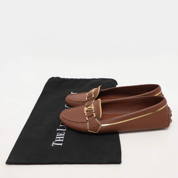 Pre Owned Louis Vuitton Brown Leather Oxford Slip On Loafers Size 37
