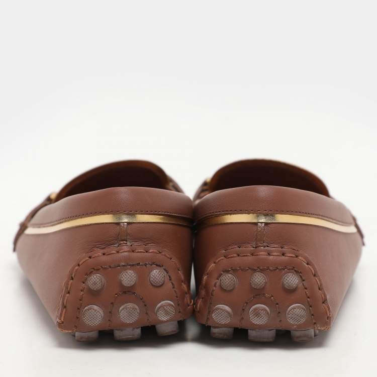 Pre Owned Louis Vuitton Brown Leather Oxford Slip On Loafers Size 37
