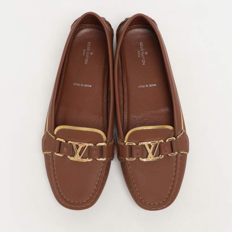 Pre Owned Louis Vuitton Brown Leather Oxford Slip On Loafers Size 37