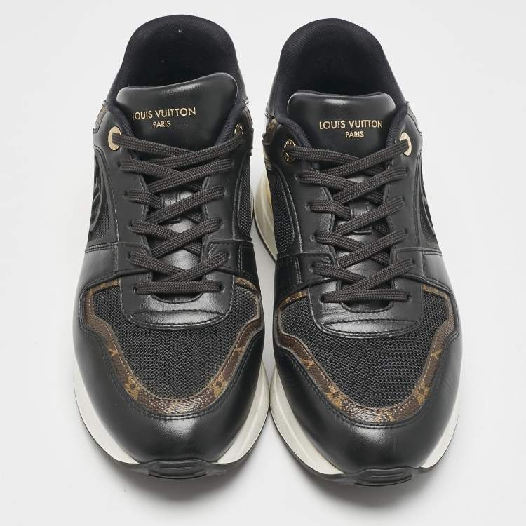 Pre Owned Louis Vuitton Brown/Black Leather and Canvas Neo Run Away Sneakers Size 39