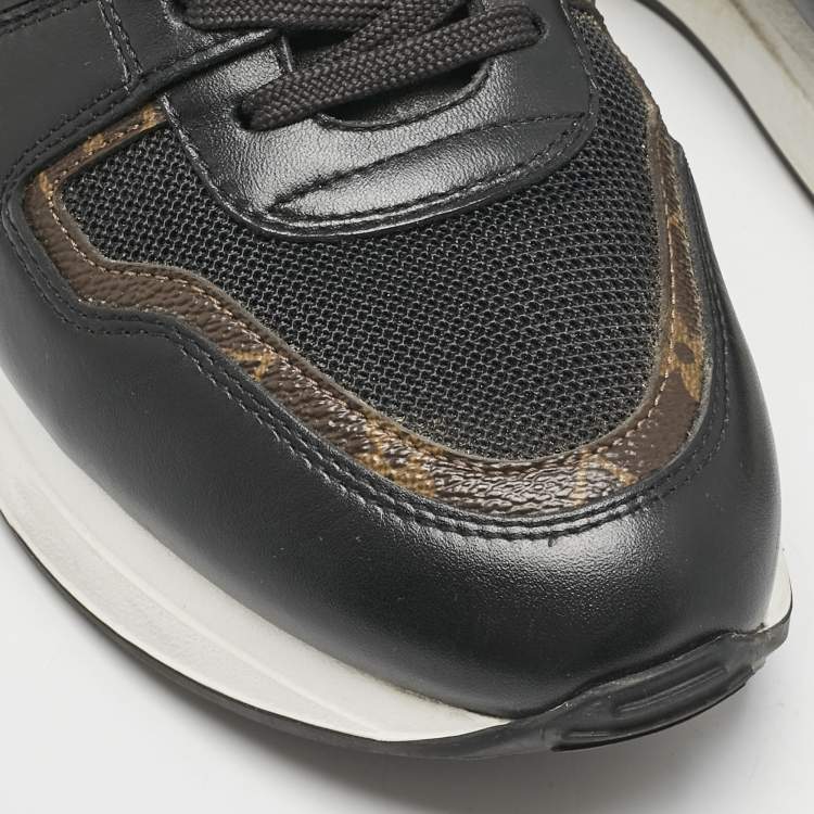 Pre Owned Louis Vuitton Brown/Black Leather and Canvas Neo Run Away Sneakers Size 39