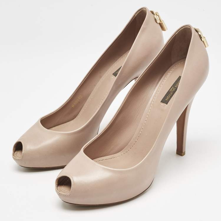 Pre Owned Louis Vuitton Beige Leather Platform Oh Really! Peep Toe Pumps Size 39.5