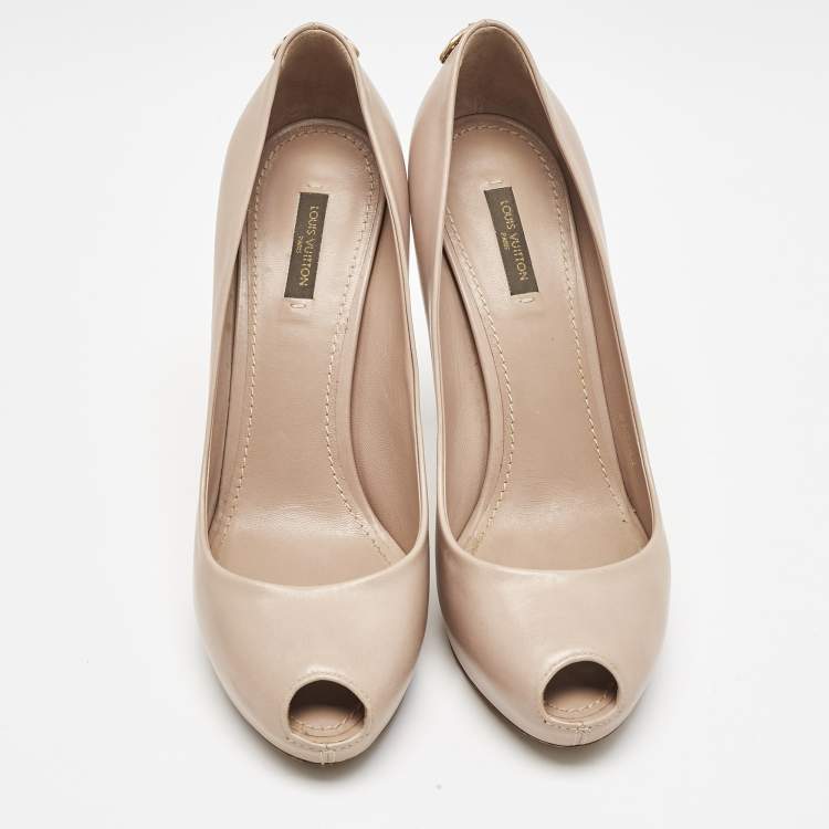Pre Owned Louis Vuitton Beige Leather Platform Oh Really! Peep Toe Pumps Size 39.5