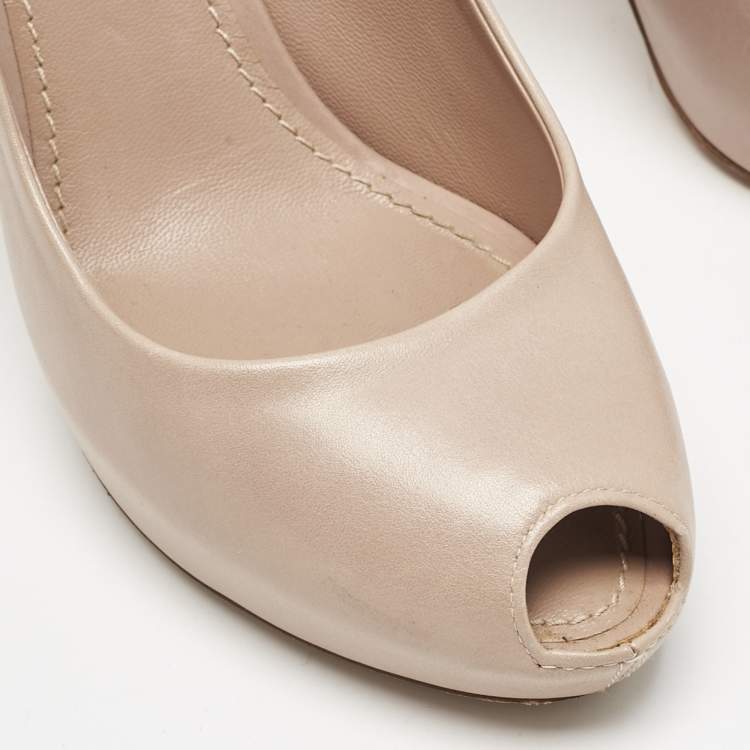 Pre Owned Louis Vuitton Beige Leather Platform Oh Really! Peep Toe Pumps Size 39.5