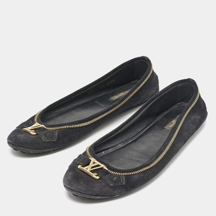 Pre Owned Louis Vuitton Black Suede Oxford Ballet Flats Size 39.5