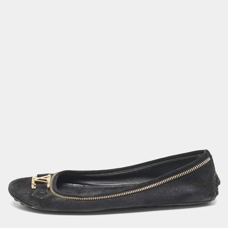 Pre Owned Louis Vuitton Black Suede Oxford Ballet Flats Size 39.5