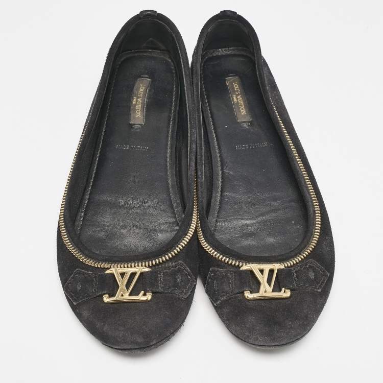 Pre Owned Louis Vuitton Black Suede Oxford Ballet Flats Size 39.5