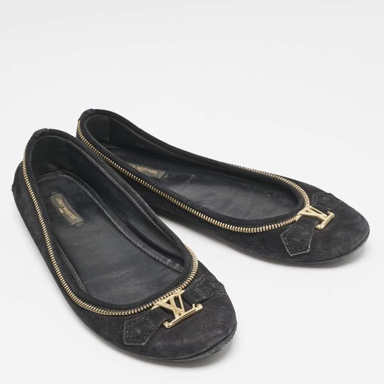 Pre Owned Louis Vuitton Black Suede Oxford Ballet Flats Size 39.5