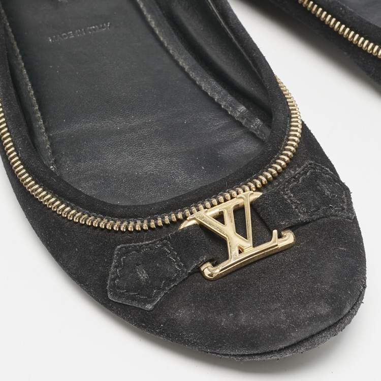 Pre Owned Louis Vuitton Black Suede Oxford Ballet Flats Size 39.5