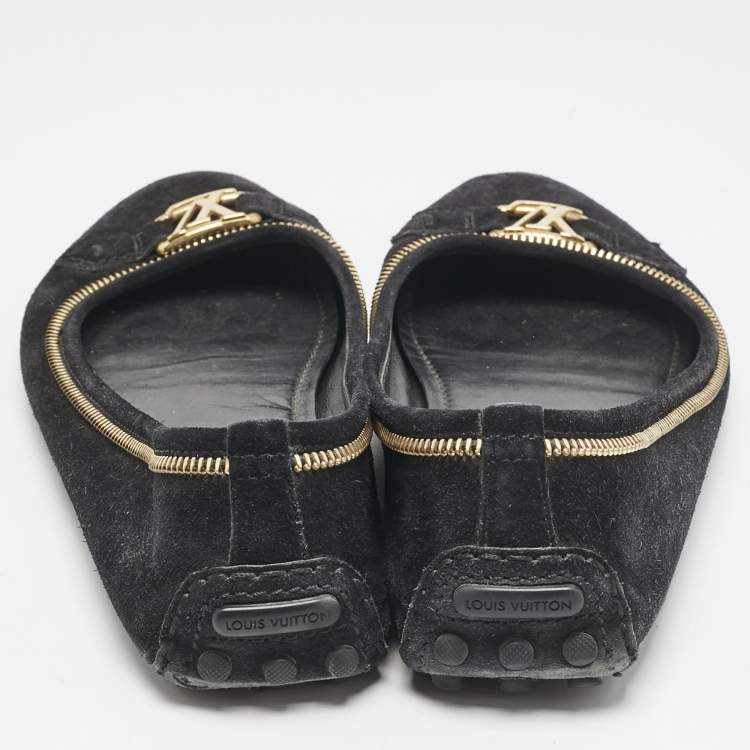Pre Owned Louis Vuitton Black Suede Oxford Ballet Flats Size 39.5