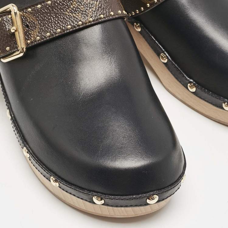 Pre Owned Louis Vuitton Black/Brown Canvas and Leather Cottage Clogs Size 38