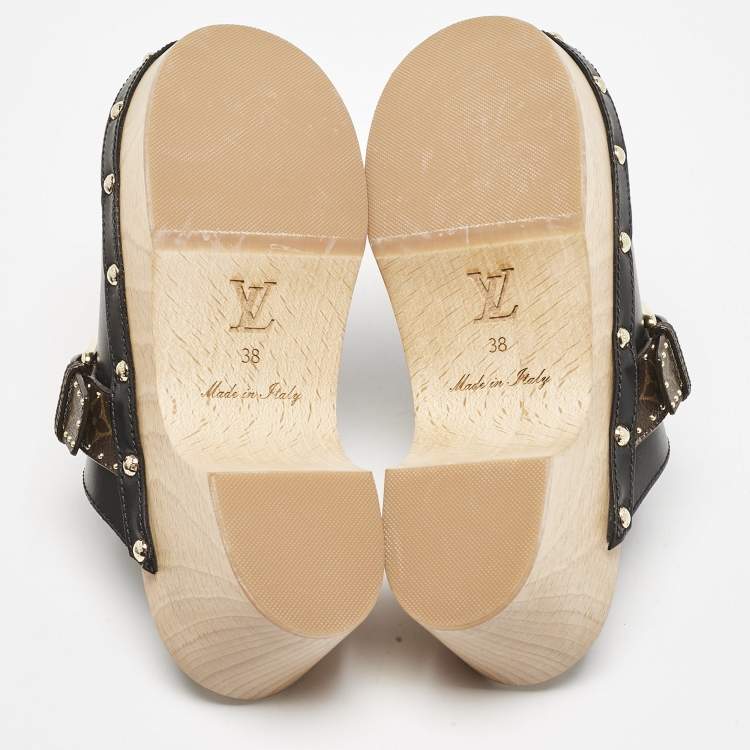 Pre Owned Louis Vuitton Black/Brown Canvas and Leather Cottage Clogs Size 38