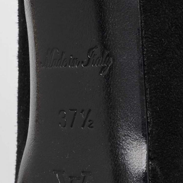 Pre Owned Louis Vuitton Black Suede Open Toe Platform Boots Size 37.5