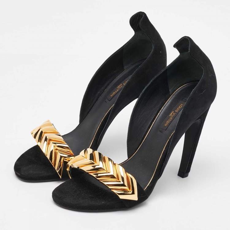 Pre Owned Louis Vuitton Black Suede V Symphony Sandals Size 36.5