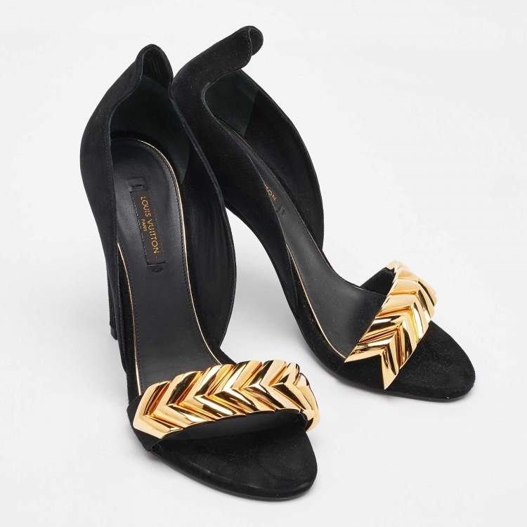 Pre Owned Louis Vuitton Black Suede V Symphony Sandals Size 36.5