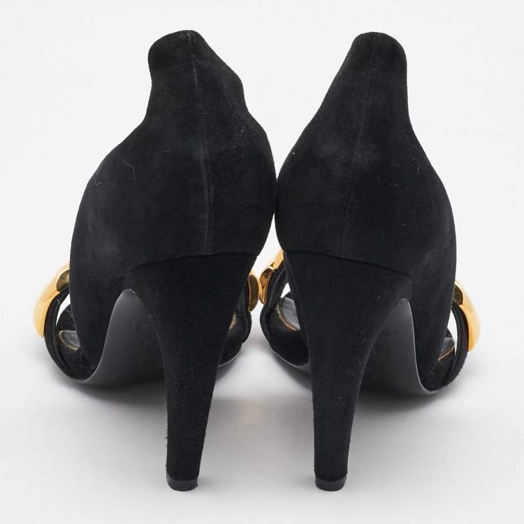 Pre Owned Louis Vuitton Black Suede V Symphony Sandals Size 36.5
