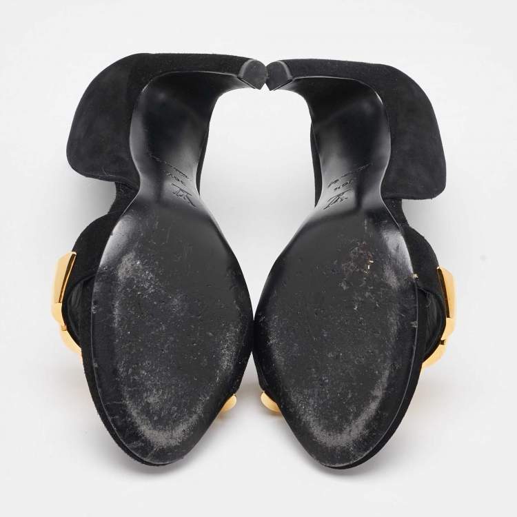 Pre Owned Louis Vuitton Black Suede V Symphony Sandals Size 36.5