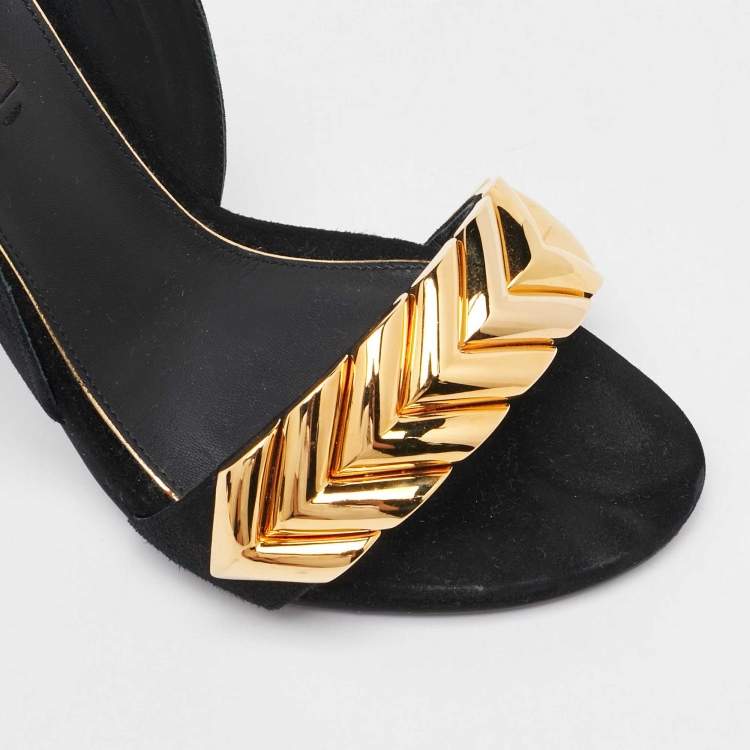 Pre Owned Louis Vuitton Black Suede V Symphony Sandals Size 36.5