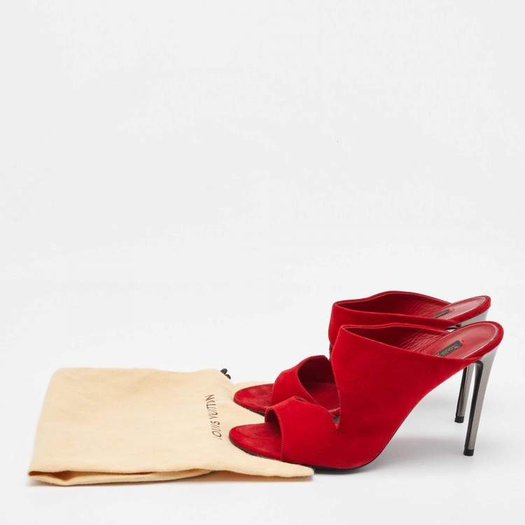 Pre Owned Louis Vuitton Red Suede Slide Sandals Size 38