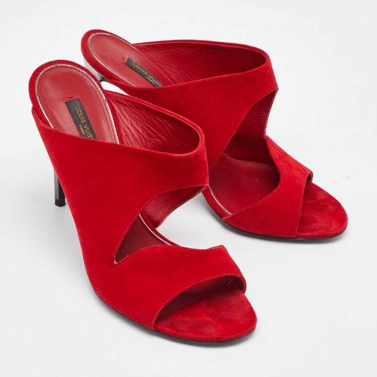 Pre Owned Louis Vuitton Red Suede Slide Sandals Size 38