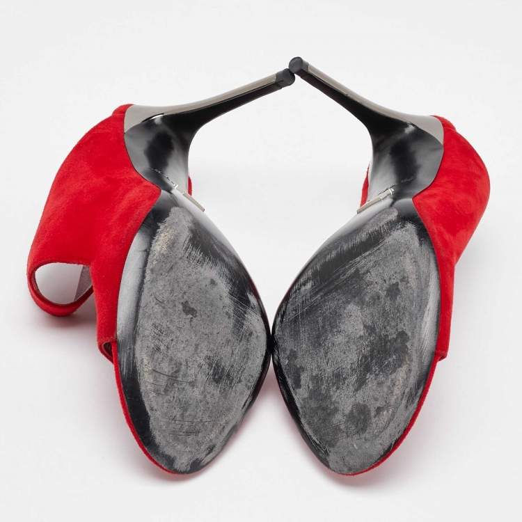 Pre Owned Louis Vuitton Red Suede Slide Sandals Size 38