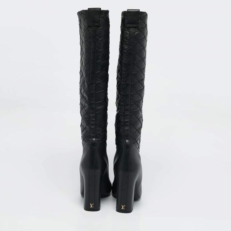Pre Owned Louis Vuitton Black Leather Donna Knee Length Boots Size 37